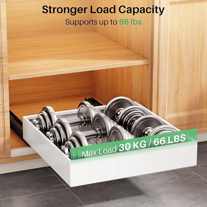 Pull out Cabinet Organizer,21"Deep, 20"Wide Heavy Duty Full-Extension Slide out Drawers Fixed with Nano Adhesive,Roll Out Shelves Sliding Cabinet for Kitchen,Bathroom,Pantry,under sink Storage(White) - Image 5