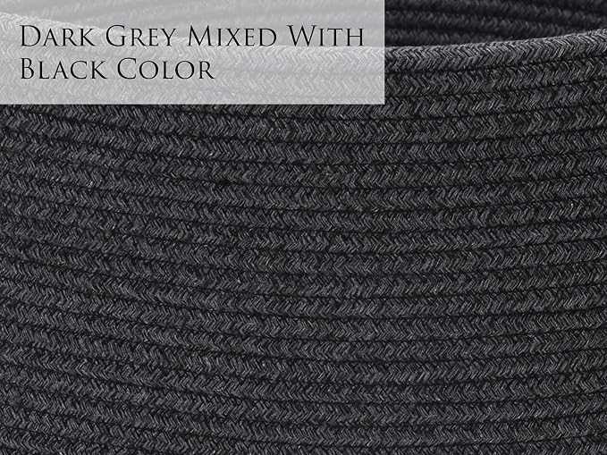 16x18 Inch Extra Large Round Cotton Rope Storage Basket with Lid, Decorative Woven Bin with Cover for Living Room Bedroom Closet, Grey & Black Mix - Image 4