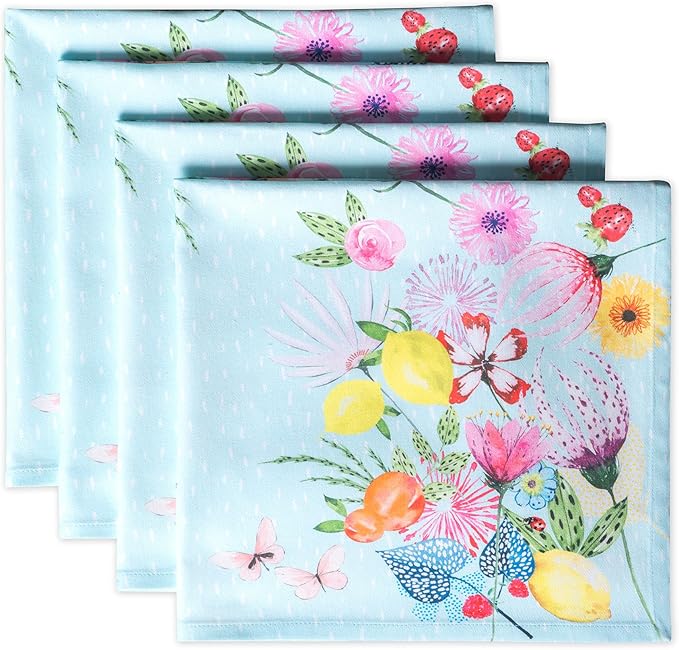 Maison d' Hermine Cloth Napkins Set of 4 Reusable 100% Cotton (20" x 20") | Everyday Square Napkins Cloth Washable Dinner Party Wedding Restaurant Hotel Kitchen Spring Summer - Jardin D'Ete - Mint by MaisondHermine