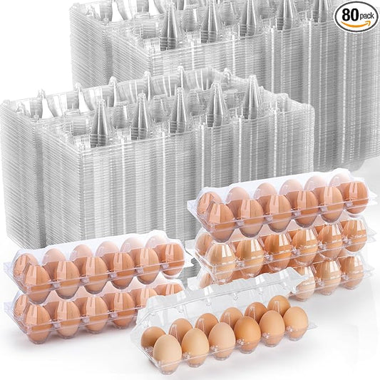80 Pack Egg Cartons Cheap Bulk 12 Count, Clear Plastic Egg Cartons for Chicken Eggs, Reusable Egg Carton for Family, Chicken Farm, Markets Display - Medium Egg Holder, Egg Containers for Fresh Eggs by AYAYGD