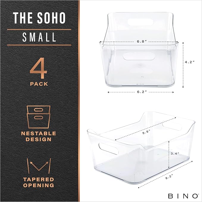 BINO | Plastic Organizer Bins, Small - 4 Pack | The SOHO Collection | Multi-Use Plastic Bin | Pantry & Freezer Organizer Bin | Storage Containers | Bins for Home & Kitchen Org - Image 2