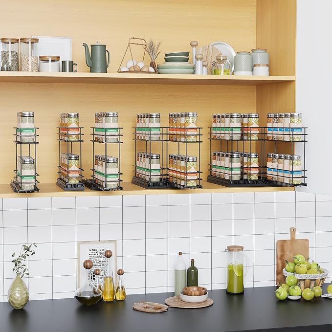 Mystozer Pull Out Spice Rack Organizer for Cabinet, Slide Out Spice Racks, Easy to Install Spice Cabinet Organizer, 2.5" Wx10.43 Dx8.26 H, 1 Drawer 2 Tiers（Black） - Image 7