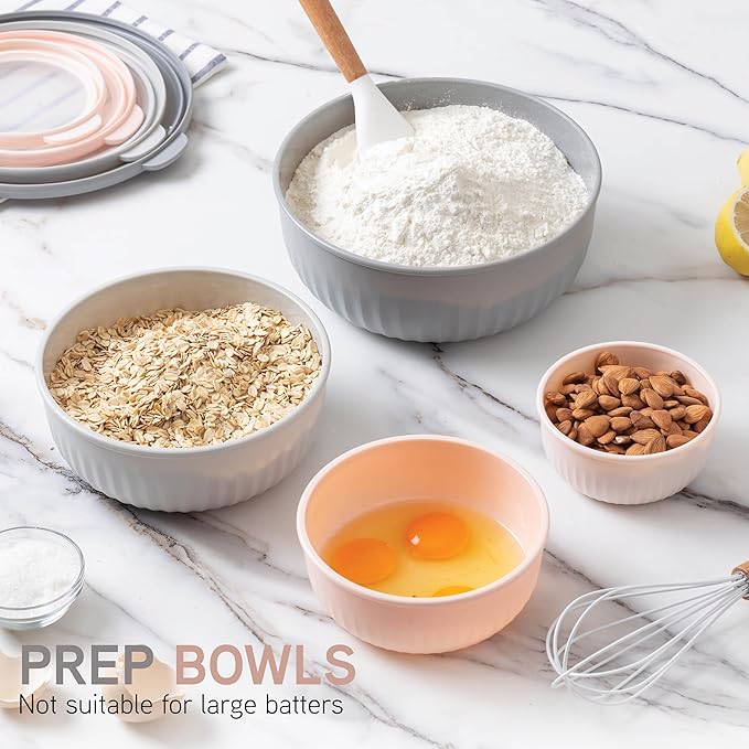 COOK WITH COLOR Prep Bowls with Lids- Wide and Deep Nesting Plastic Small Mixing Bowl Set with Lids, 8 Piece Set - Wide Bowls, Grey/Pink - Image 5