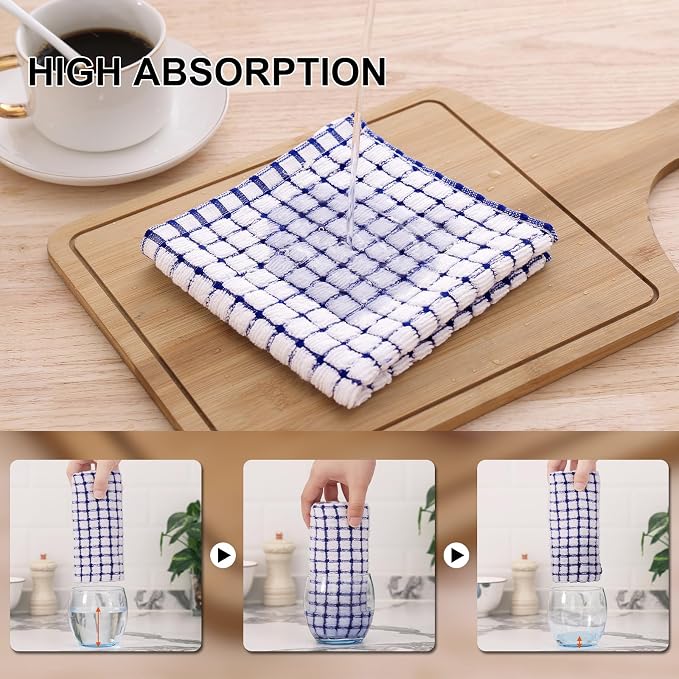 Kitinjoy Cotton 16 Pack Kitchen Towels and Dishcloths Sets, Blue | 16 x 25 Inch & 12 X 12 Inch Dish Towels Bulk, Super Soft and Absorbent hand towels for kitchen Drying - Image 5