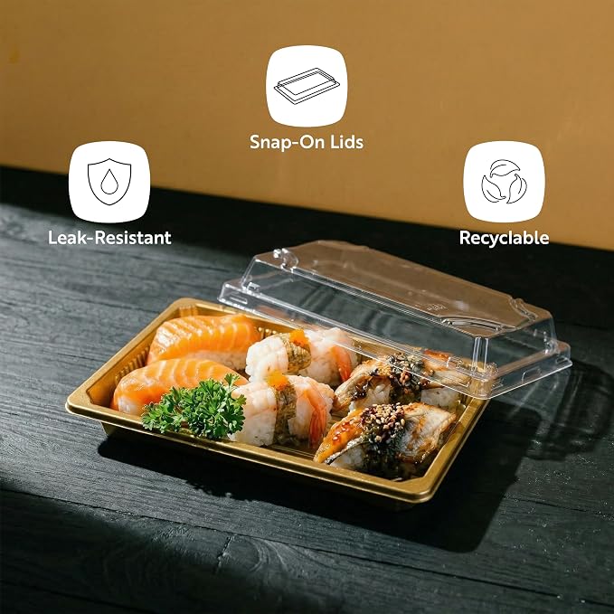 Restaurantware Plastic Sushi Trays 100 Pack of 7 x 4.9 x 1.57 Inch With Clear Lids Leak-Resistant Sushi Take Out Boxes Stackable Containers For Grab-And-Go - Image 4