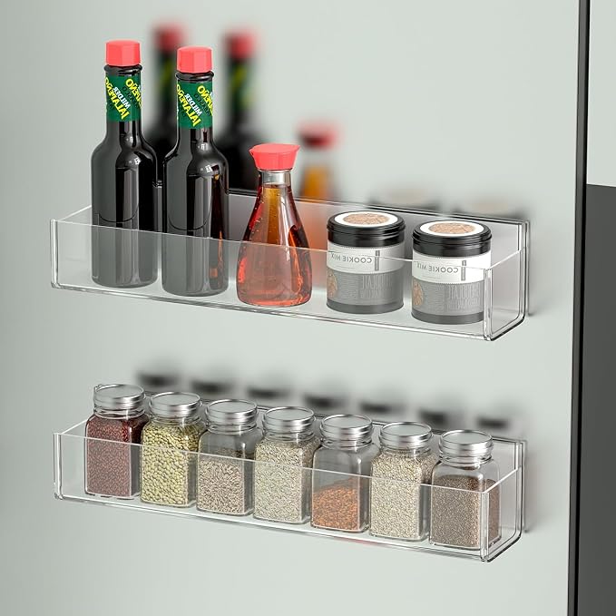 PMMASTO Adhesive Acrylic Spice Rack Organizer for Wall with Nano Double Sided Tape, Spice Shelf Organization for Kitchen Cabinet Door/Pantry Door, Wall Mount Seasoning Rack (Clear-2 Pack) - Image 2