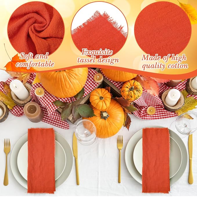 48 Pcs Cotton Linen Cloth Napkins with Fringe 16.5 x 16.5 Inch Square Rustic Dinner Linen Napkins Bulk for Wedding Party Banquet Dinner(Terracotta) - Image 4