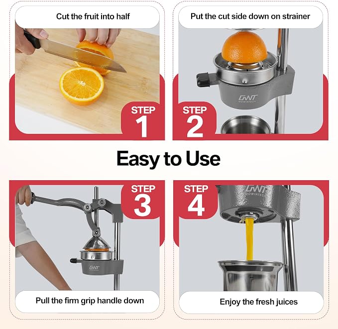 18 Inch Height Commercial Heavy Duty Cast Iron Hand Press Manual Orange Citrus Lemon Lime Grapefruit Pomegranate Fruit Juice Squeezer Machine with Stainless Steel Cup and Durable Base Grey - Image 6