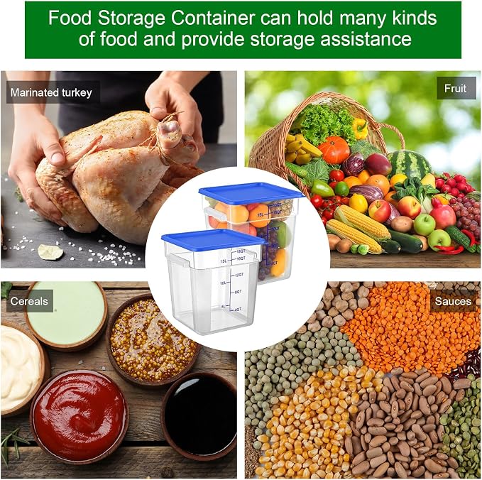 FoldTier 2 Pieces Square Food Storage Containers Polycarbonate Clear food Container with Lid Commercial Storage with Graduations for Commercial Kitchen Dough Marinating Meat(Blue,18 Qt) - Image 7