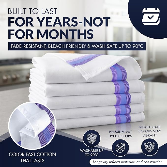 100% Cotton Kitchen Towels, Highly Absorbent Dish Towels for Kitchen with Hanging Loop, Large 20"x28" Washable Towels, Blue Shades, 12 Pack - Image 5