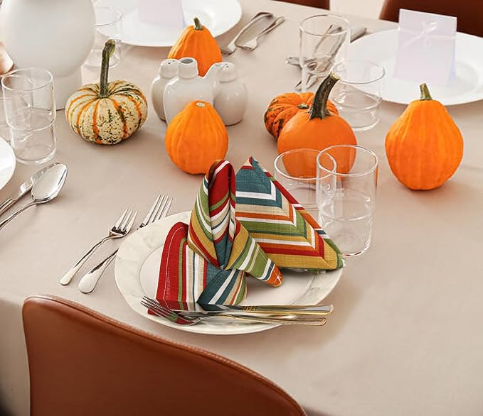 Ruvanti Cloth Napkins Set of 12 Cotton 100%, 20x20 Inches Napkins Cloth Washable, Soft, Absorbent, Cotton Napkin for Parties, Christmas, Thanksgiving, Weddings, Dinner NapkinsCloth - Multi Strip - Image 2