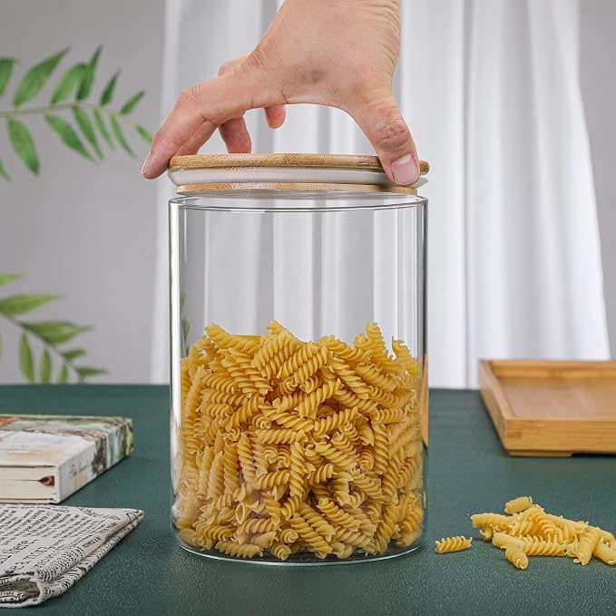 2 Sets 3000 ML/100 FL OZ Clear Glass Storage Canister Holder with Airtight Bamboo Lid, Extra Large Container Jar for Flour Sugar Coffee Loose Tea Rice Cookie Cereal Pasta Spaghetti Protein Powder - Image 7