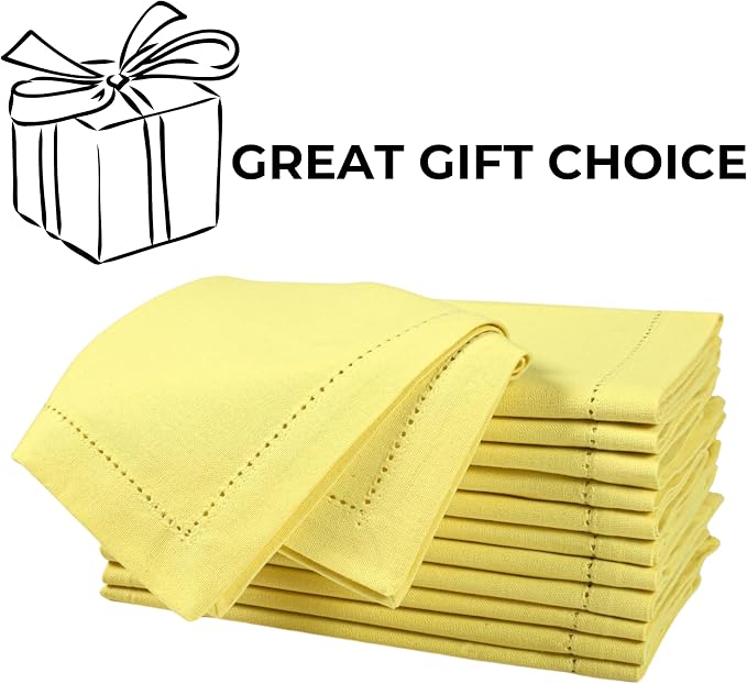 Bedding Craft Hemstitched Cotton Cloth Dinner Napkins Set of 12 – 18x18 Golden Kiwi – Reusable Machine Washable Fabric Napkins for Weddings, Thanksgiving, Christmas & Events - Image 7