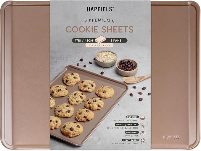 13 x 17 inch Nonstick Cookie Sheet 2-Pack Rimless, PFOA & BPA Free | | Non-Toxic - High Carbon Steel - Gold - Half Sheets for Oven Baking without Lip - Image 8