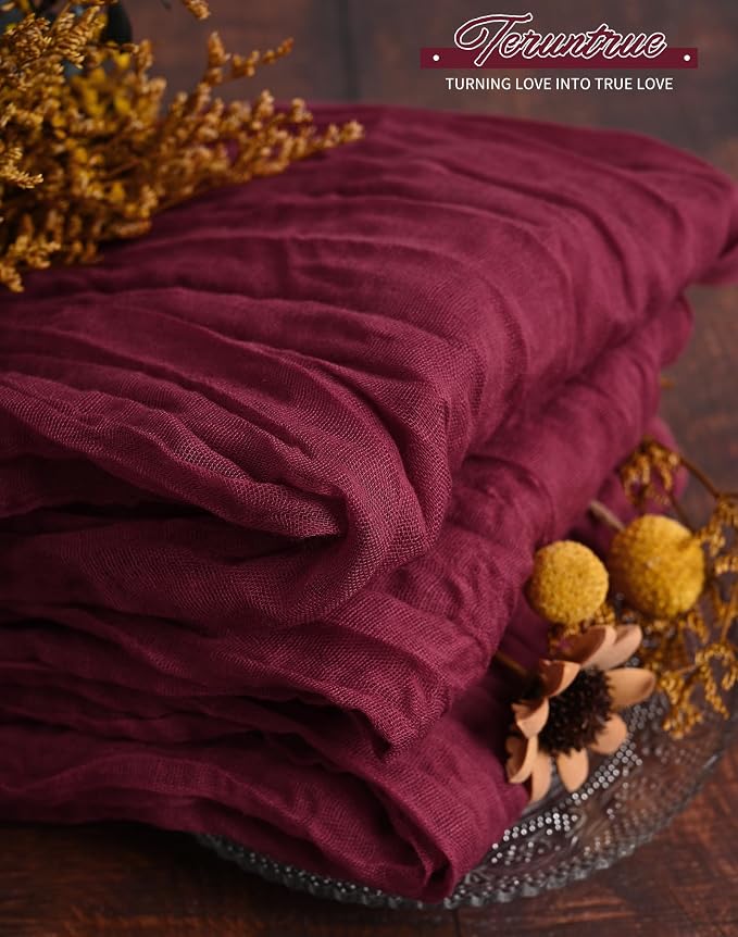 42 Packs Gauze Cheesecloth Napkins 20 x 20 Inch Burgundy Wrinkled Dinner Napkins Bulk, Rustic Boho Soft Cloth Napkin for Wedding Party Event Dinner Table Decoration - Image 5