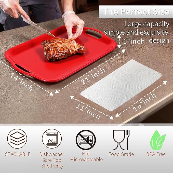Extra Large Melamine Platters, Serving Tray with Handles for Cookie, Cupcakes, Desserts, Dishwasher Safe, Ottoman Tray Decor, Set of 2, 2 pcs Mats Included (Red, 21''x14'') - Image 2