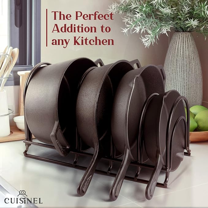 Cuisinel Pan Organizer for Cast Iron, 60-100LB, Extra Large 5-Tier Rack, Matte Black 15.9" - Image 6