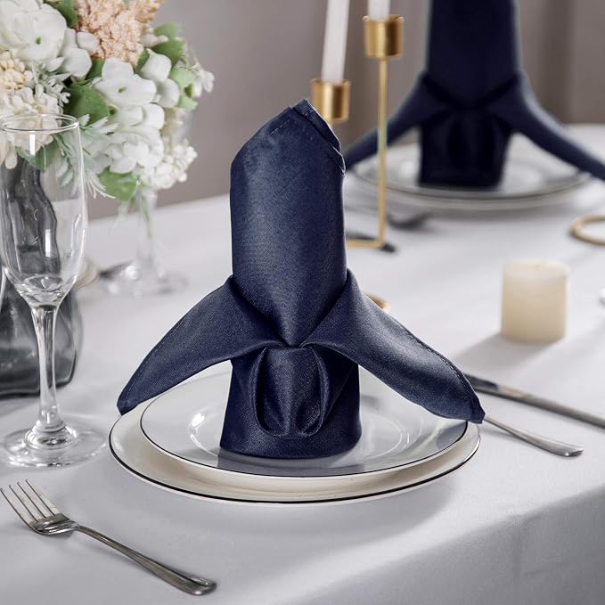 25pcs Polyester Cloth Napkins - 17 x 17 inch Navy Washable Dinner Napkins with Hemmed Edges for Restaurant/Wedding/Hotel(25,Navy) - Image 6
