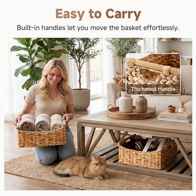 StorageWorks Extra Large Wicker Baskets with Handles, Hyacinth Basket,1Pack | Baskets for Organizing, Water Hyacinth Storage Basket, Wicker Storage Baskets for Shelves, Woven Baskets, 16½" x 13" x 7½" - Image 5