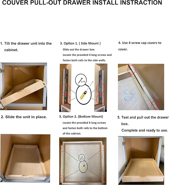 Pull Out Drawers For Cabinets, 16.5"W x 21"D X 4"H Soft Close Slide Out Wood Shelves Storage Organizer for Kitchen, Finished, Heavy-Duty, Bottom Assembly - Image 7