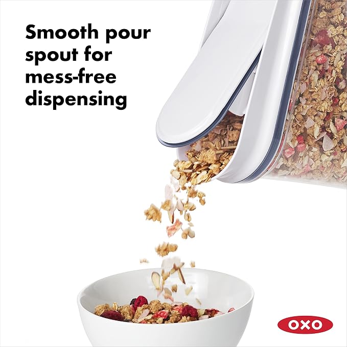 OXO Good Grips POP Airtight Cereal Dispenser 3-Piece Set, 3.4 Qt Each | Airtight Push-Button Lid, Store Cereal, Granola, Snacks, Easy to Store, Kitchen Storage Set - Image 4