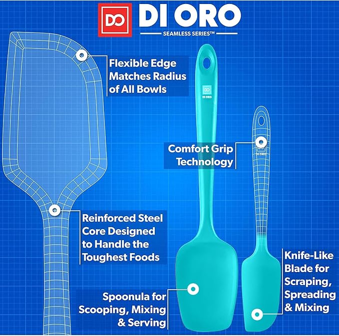 DI ORO Silicone Spatula Set - Rubber Kitchen Spatulas for Baking, Cooking, & Mixing - 600°F Heat-Resistant & BPA Free Silicone Scraper Spatulas for Nonstick Cookware - Dishwasher Safe (5pc, Teal) - Image 4