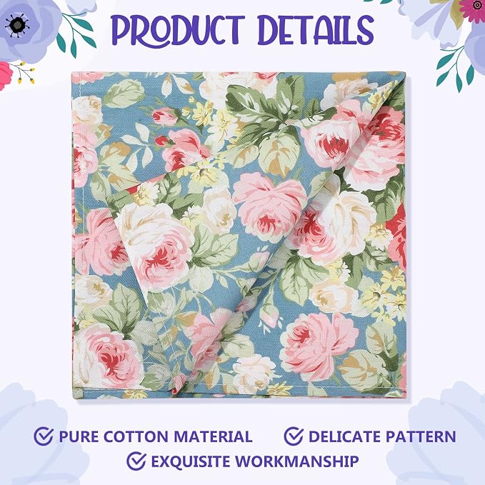 Moukeren Floral Cotton Cloth Napkins Set of 36, 15 x 15 Inch Flower Dinner Napkins Reusable Washable Decorative Table Flower Printed Home Decor for Kitchen Lunch Wedding Party Decor - Image 3