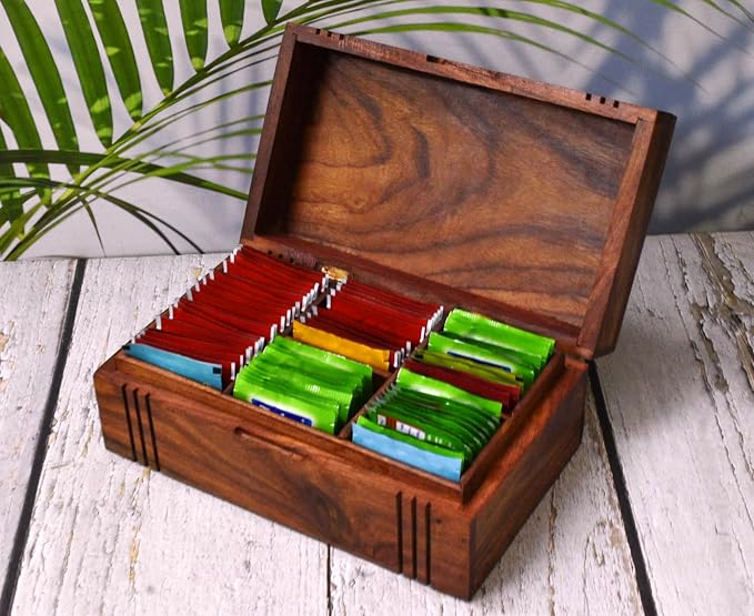 Wooden Tea Box - Tea Box for Tea Bags Organiser - Engraved Hardwood Tea Chest with 6 Compartments - Tea Storage Box Multi Functional - Wood Tea Box Organiser - 10 x6 inch (6 compartment box) - Image 6