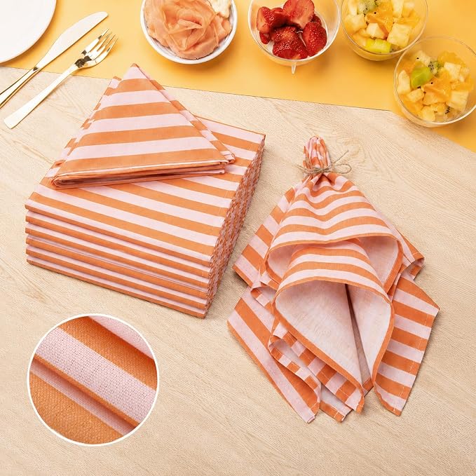 Funnymoom 12 Pcs Orange Pink Striped Cloth Napkins Reusable Napkins Party Dinner Soft Absorbent for Home Table Decoration Holiday Party Kitchen Supplies - Image 7