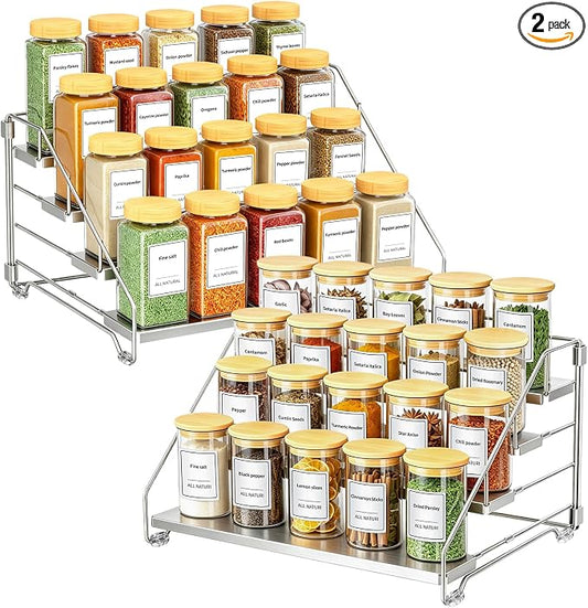 RCHYFEED 2 Pack 4 Tier Spice Rack Organizer,Adjustable Spice Rack,Chrome | Easy Visibility, Vertical Space Saving Organizer for Cabinet, Countertop, Kitchen, Pantry and Bathroom by RCHYFEED