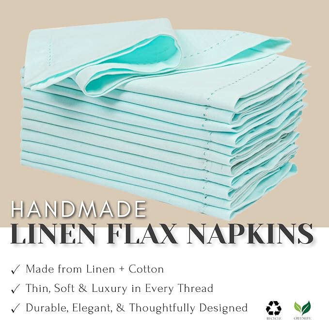 Ramanta Home Baby Blue Cloth Dinner Napkin Set of 12-18x18 Inch | Cotton Linen Flax Hemstitched Napkins Washable for Everyday Use - Image 7