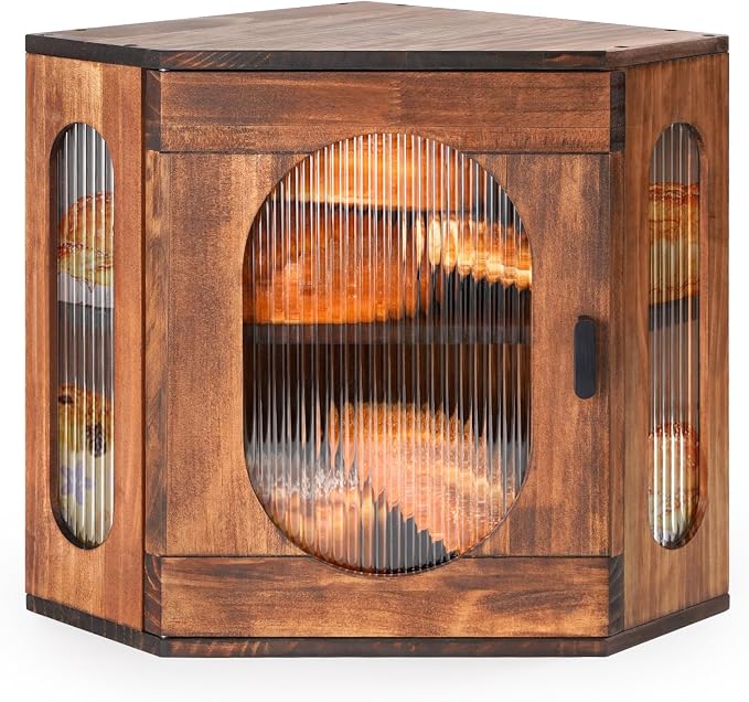 Sunhoo Bread Box for Kitchen Countertop Corner Bread Storage Wooden Breadbox Container 2 Layer Bread Holder Keeper Large Farmhouse Bread Bin Shelf for Homemade Pantry Vintage Acrylic Window(Brown) by Sunhoo