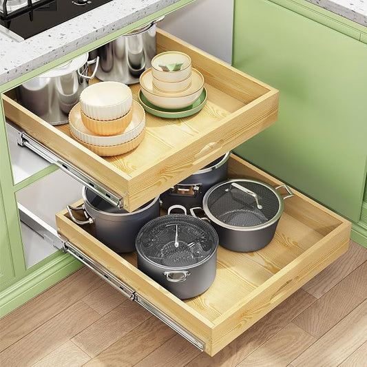 Pull Out Cabinet Organizer, Soft Close Wooden Slide Out Drawers for Pots and Pans, Full-extension Roll Out Shelves for Kitchen Cabinets, Pantry Organization, Bottom & Side Mount(12"W X 21"D x 3.4''H) by Kitstorack