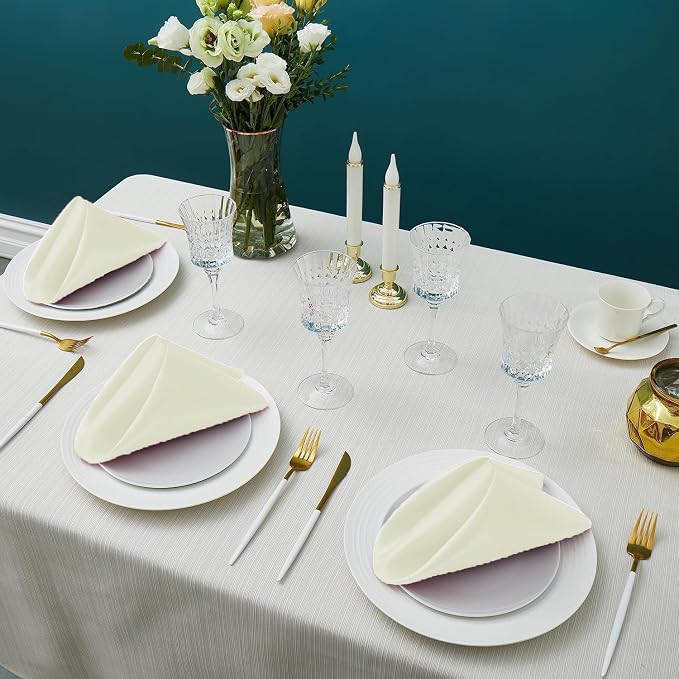 MDS® Pack of 100 Satin Napkins 12 x 12 Inch, Soft Silky Reusable Cloth Dinner Table Napkins for Wedding Décor, Reception, Birthday, Parties, Banquets, Catering, Restaurants & Hotel - Ivory - Image 2