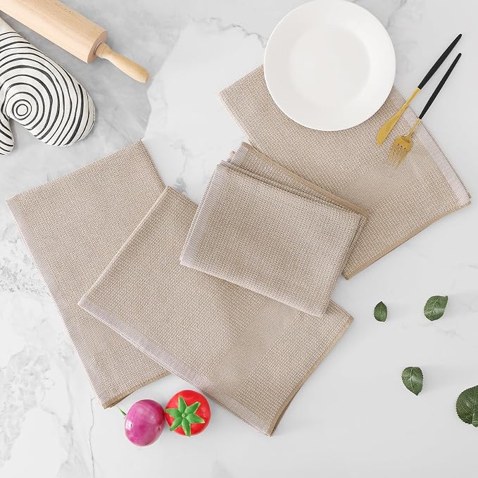 Homaxy 380 GSM Cotton Premium Kitchen Towels 8 Pack, 18"x 28", Khaki | Flat and Terry Dish Towels, Highly Absorbent Tea Towel Set with Hanging Loop, Soft Utility Kitchen Hand Towels - Image 5