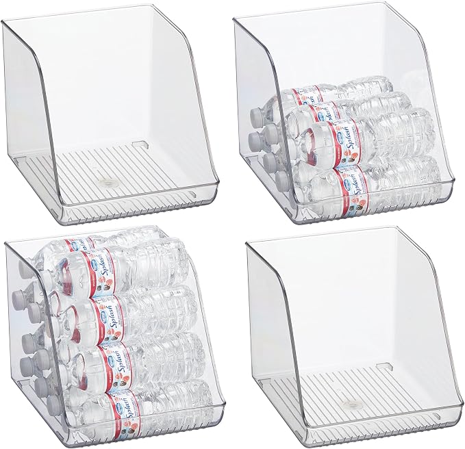 iDesign Plastic Water Bottle Organizer for Fridge, Clear, 4-Pack | Bottle Holder, For Kitchen and Pantry by iDesign