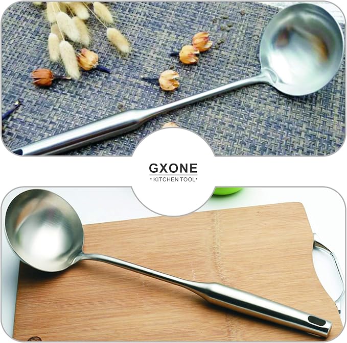 Soup Ladle,304 Stainless Steel Cooking Ladle with Long Handle,3.9 Inch | Large soup ladle,cooking spoon for wok,for serving soups and stew - Image 4