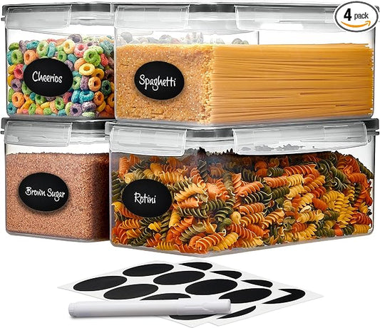 Large Airtight Food Storage Containers with Lids Set of 4 3.2L - 102 fl. oz Pasta storage Containers, BPA Free Plastic Spaghetti container - Air Tight Canisters for Kitchen Pantry Organization by DW%C3%8BLLZAKITCHEN