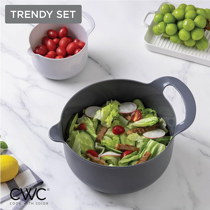 COOK WITH COLOR Nesting Plastic Mixing Bowl Set with Pour Spouts and Handles, Gray, 6 Piece Non-Slip - Image 5