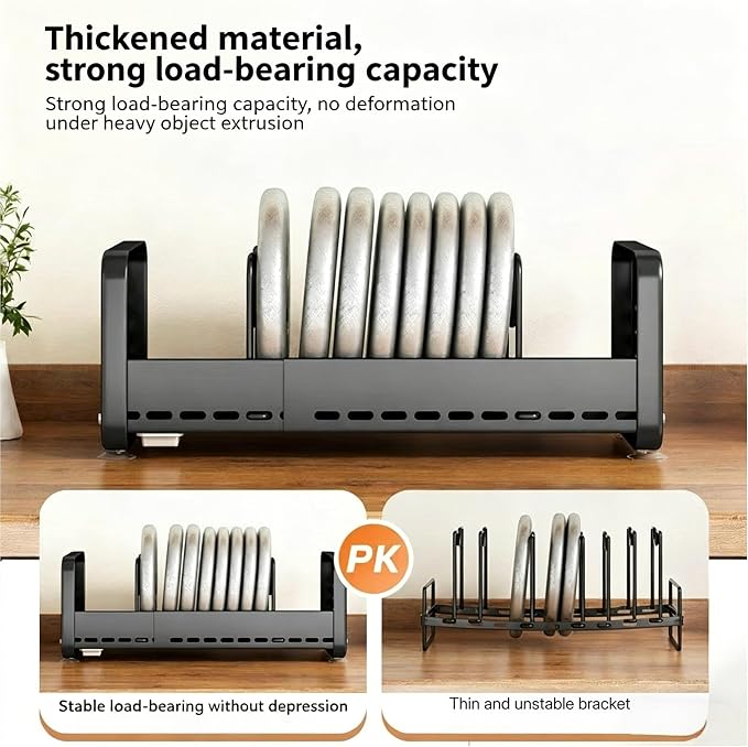 Pots and Pans Organizer Under Cabinet, Expandable Pot Lid Organizer | Adjustable Heavy Duty Rack with Removable Drip Tray, Expands 15.4"–24.8", Ideal for Kitchen Cabinets and Countertops. - Image 6