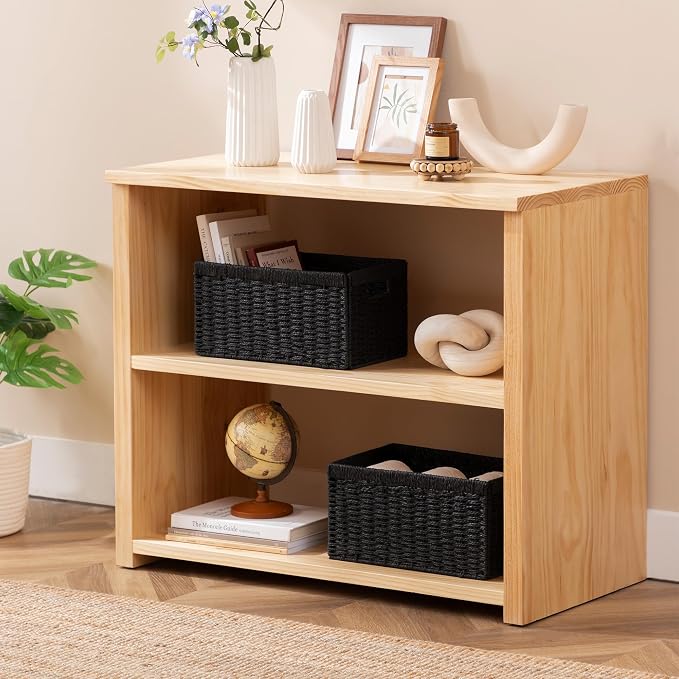 joybest Black Wicker Baskets for Shelves, Hand-woven Storage Baskets | 13.4L x 8.3W x 7.1H inch for Pantry, Kichen Organizing, Foldable Rectangular Bin with Handles, 2-pack - Image 6