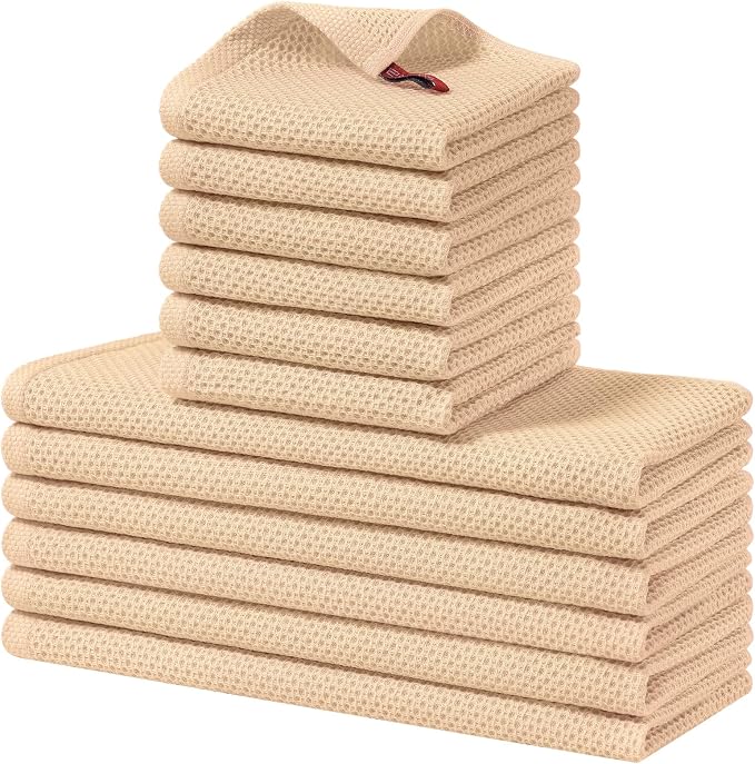 Homaxy 12 Pack 100% Cotton Kitchen Towels and Dishcloths Set, Apricot | 12 x 12 Inches and 13 x 28 Inches Kitchen Towels Set, Ultra Soft Absorbent Dish Cloths for Washing Dishes by Homaxy