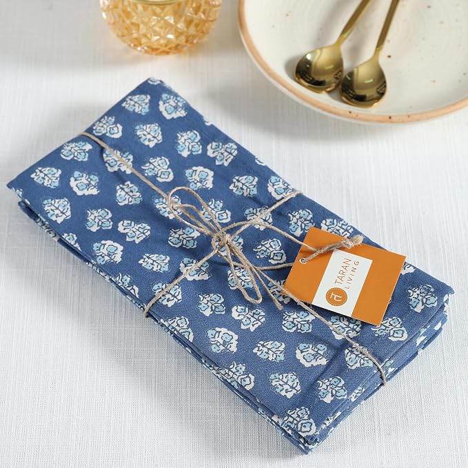 Taran Living Cloth Napkins Set of 12, Printed Floral Blue Fall Dinner Napkins, Soft Washable Table Napkins for HaloweenThanksgiving Christmas Parties Holiday Farhouse Décor, 18x 18 - Image 3