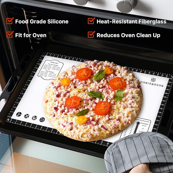 DANIA & DEAN 28"x20" Large Durable Silicone Baking Mat for Pastry and Bread | Non-Slip & Non-Stick Mat with Measurements, for Pizza, Pie Crust, Dough Rolling, Pasta & Sourdough, Reusable Counter Sheet - Image 2