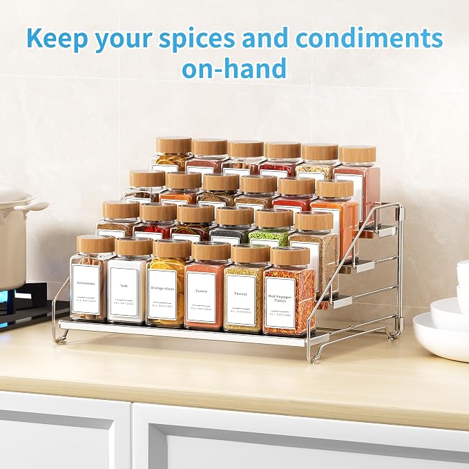BOIVSHI Spice Organizer for Cabinet, Adjustable Depth Spice Shelf - Chrome | 4 Tier Spice Rack, Space-saving Spice Organization for Cabinet and Counter, Keep Your Kitchen Neat and Organized - 1 Pack - Image 7
