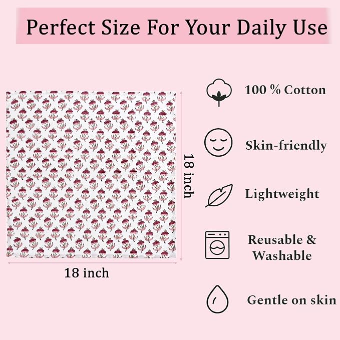 Rosewood Pink Meadow Hand Block Print 100% Cotton Napkins 18" x 18" (Set of 4) Reuseable Kitchen Napkins Cloth Decor Dinner Party Cocktail Gift for Spring, Easter, Summer - Image 5
