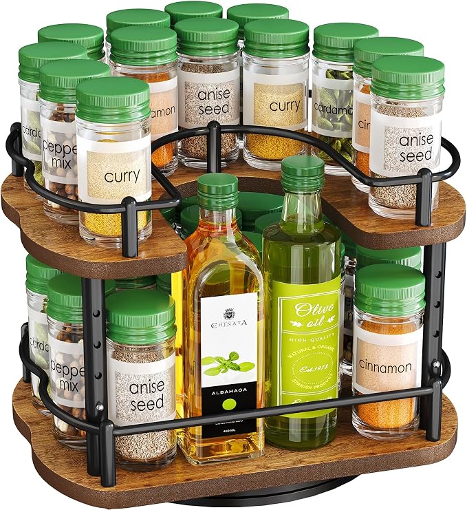 Spice Organization for Cabinet, Lazy Susan Spice Rack, 10 in, Black | Height Adjustable, Rotating Spice Organizer for Countertop, Fits Cabinets Wide＞ 11 in, Height ＞10.5 in by SNTD