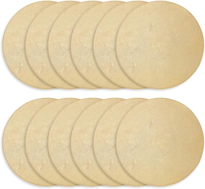 Morgan Faux Leather Round Set of 12 Placemats, 15",Gold, Heat Resistant, Stain Resistant, Non-Slip, Reversible, Durable Table Mats for Kitchen, Dining Table, Indoor Washable Use - Image 3