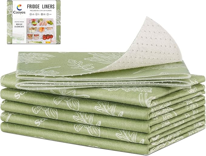 Cooyes Large Fridge Liners for Refrigerator, 17.7" × 24", Drawer & Shelf Liners for Kitchen Cabinets Non-Adhesive, Breathable Cloth Material, Non-Slip, Keep Produce Fresh Longer, Sage Green by Cooyes