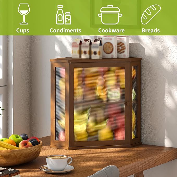 BMOSU Corner Bread Box for Kitchen Countertop Double Layer Bamboo Wooden Bread box Large Capacity Bread Storage Bin(Brown, Extra Large) - Image 6